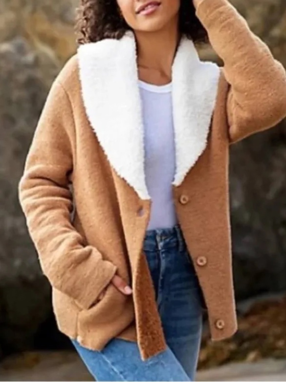 Barefoot Dreams Women's CozyChic Shearling-Style Collar Cardigan Sweater Jacket